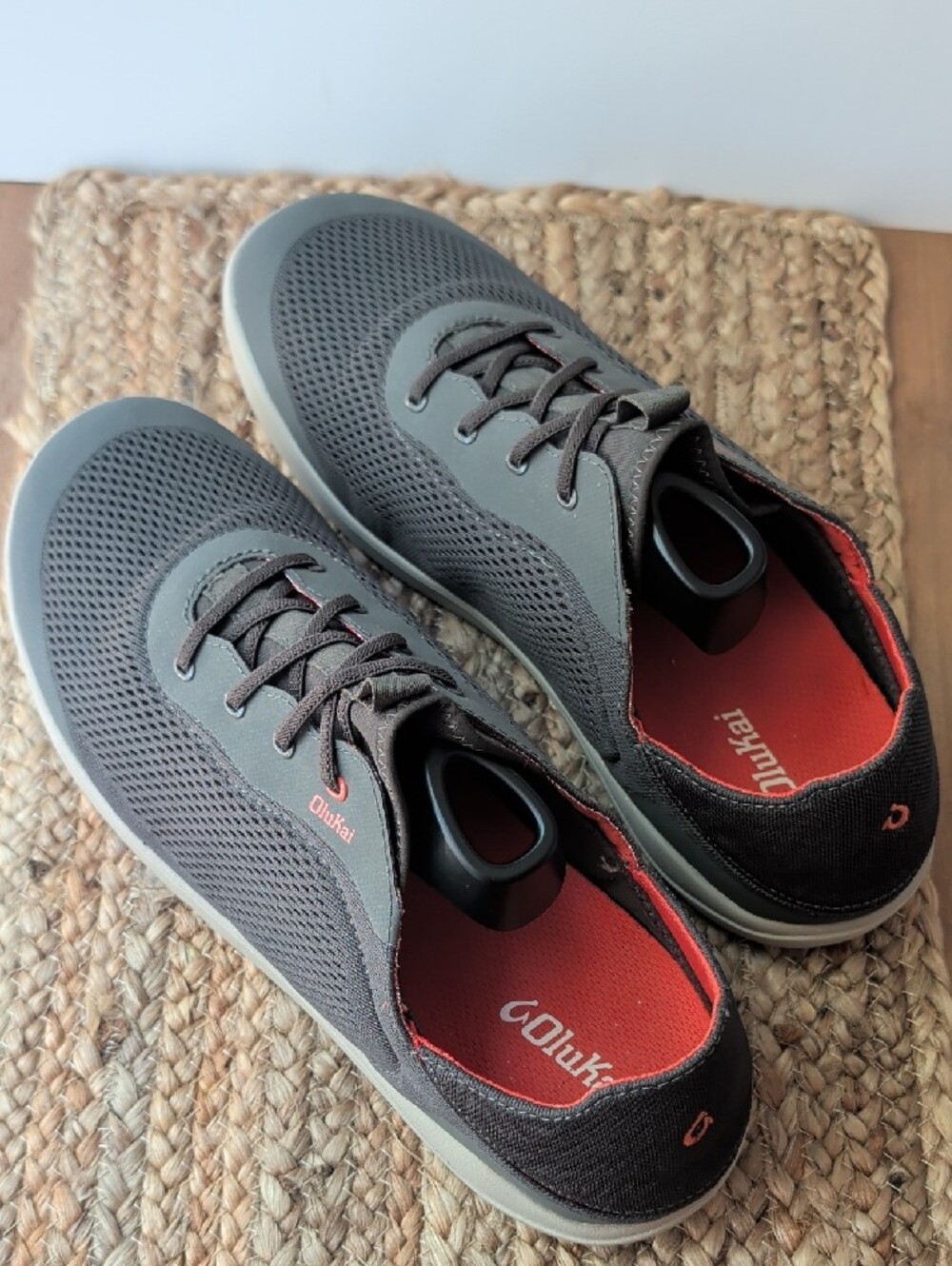 OluKai Men's Gray Mesh Moku Pa'e Sneakers with Orange - Picture 8 of 11